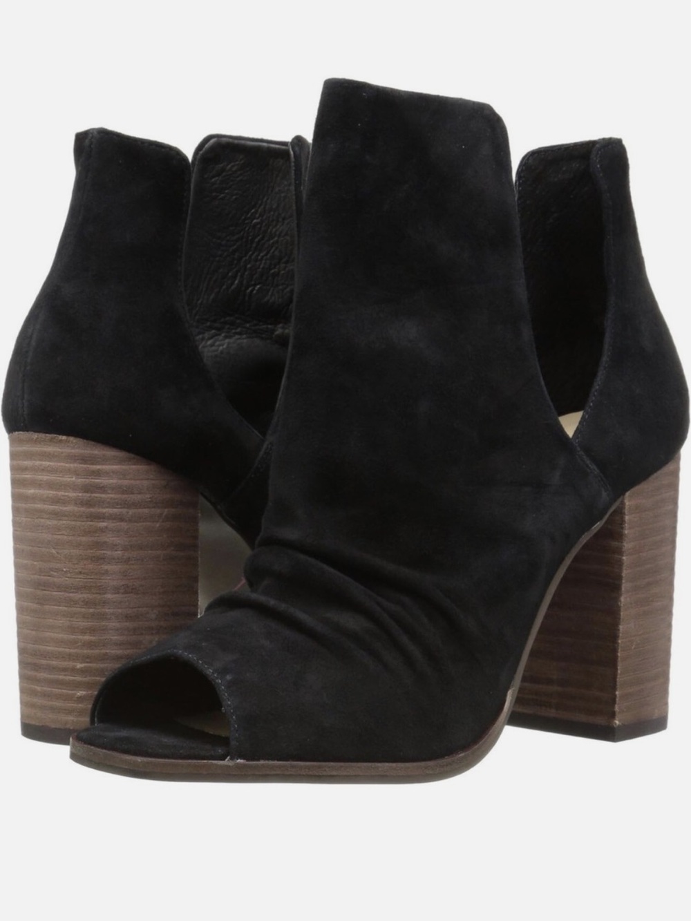 Chinese Laundry Kristin Cavallari Black Suede Peep-Toe Block Heel Ankle Boots